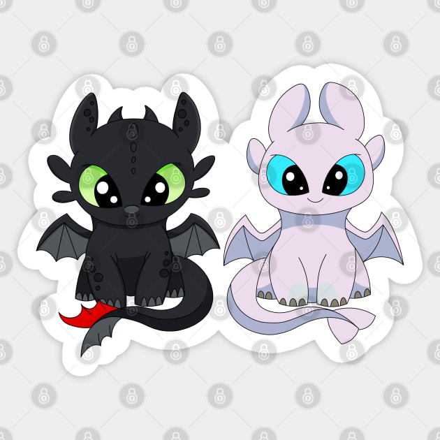 Dragon furies, toothless and light fury, kawaii dragons, how to train dragon Sticker by PrimeStore